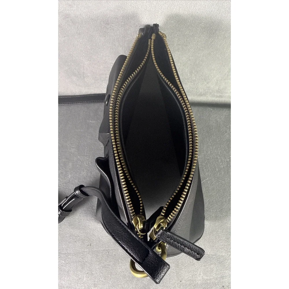 ANTHROPOLOGIE Vegan Black Leather Double Crossbody Bag